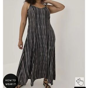 🆕️👗 BLACK / GREY / PINK STRIPED TRAPEZE MAXI DRESS - CHALLIS👗